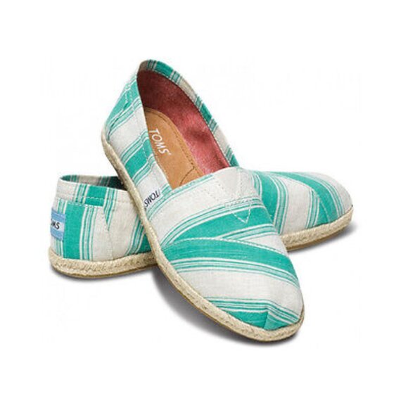TOMS aqua Umbrella Stripe, Rope Sole, Women Classics, Size 5.5 - Picture 9 of 10